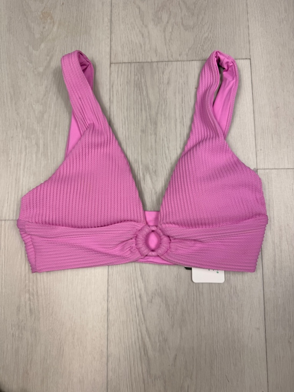 L*Space Pink Ribbed Ring Front Bikini Top XS Textured Made USA NWT
